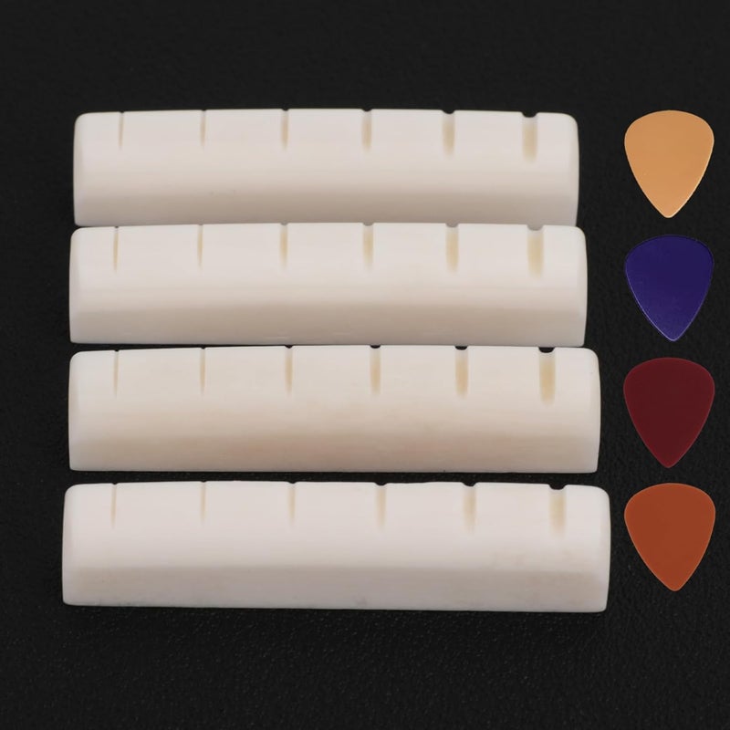 Aemrovi 4 Pcs Acoustic Guitar Nuts, Pre-Slotted 43mm (1-11/16 inch) Bone Nut Fit for Acoustic Guitar,6-String Replacement,Natural Bone in Original Color for Long-Term Maintenance - Image 1